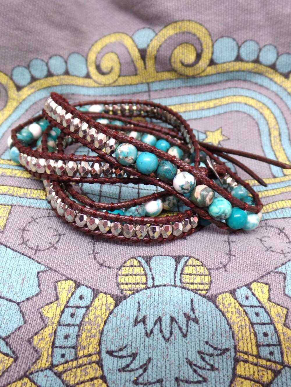Howlite Turquoise Stone Bracelet Bead Wrap NWOT - Picture 3 of 5